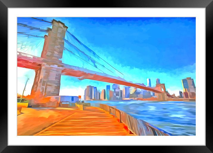 Brooklyn Bridge Pop Art Framed Mounted Print by David Pyatt