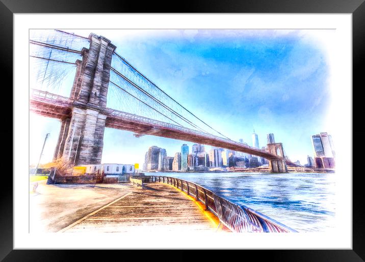 Brooklyn Bridge New York Art Framed Mounted Print by David Pyatt