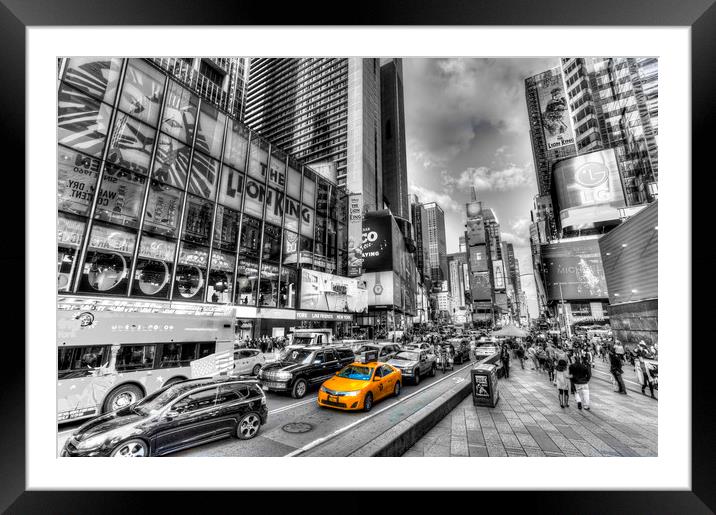 Times Square Yellow Cab Framed Mounted Print by David Pyatt