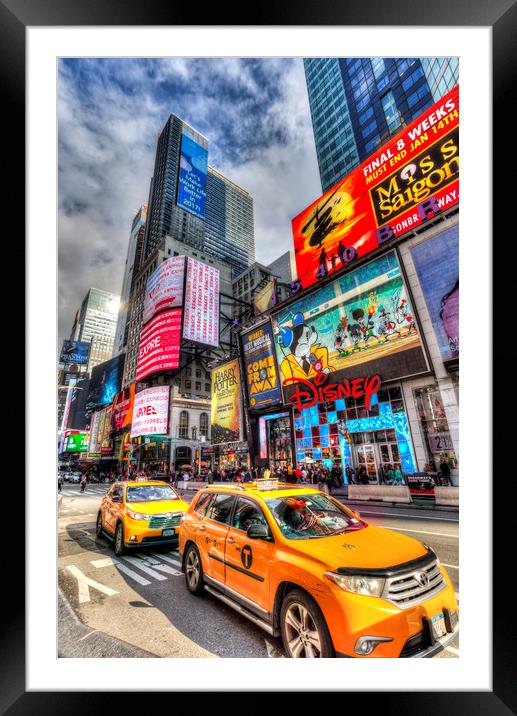 Yellow Cabs Times Square Framed Mounted Print by David Pyatt