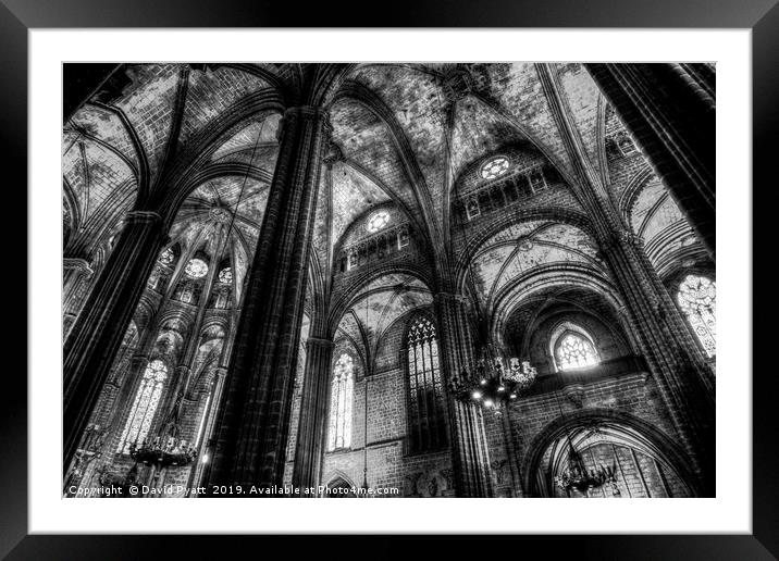 Barcelona Cathedral Monochrome Framed Mounted Print by David Pyatt
