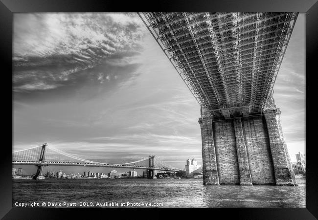 Manhattan Brooklyn Bridges Framed Print by David Pyatt