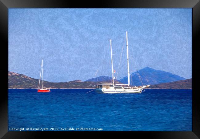 Aegean Sea Ships Art Framed Print by David Pyatt