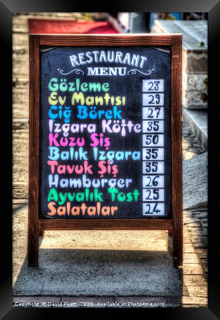 Turkish Menu Board Framed Print by David Pyatt