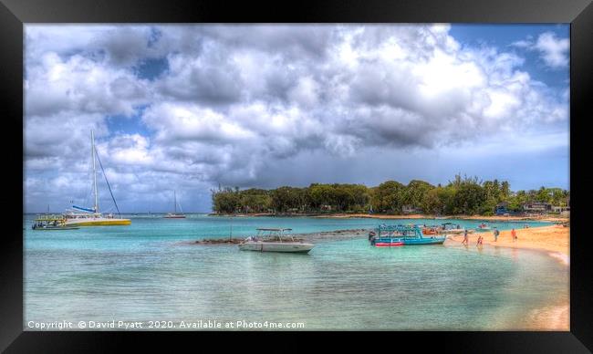 Caribbean Beach Panorama Framed Print by David Pyatt