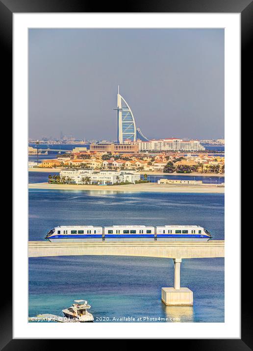 Burj Al Arab and Palm Jumeirah Monorail Framed Mounted Print by David Pyatt