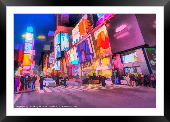 Times Square Cartoon Style Framed Mounted Print by David Pyatt