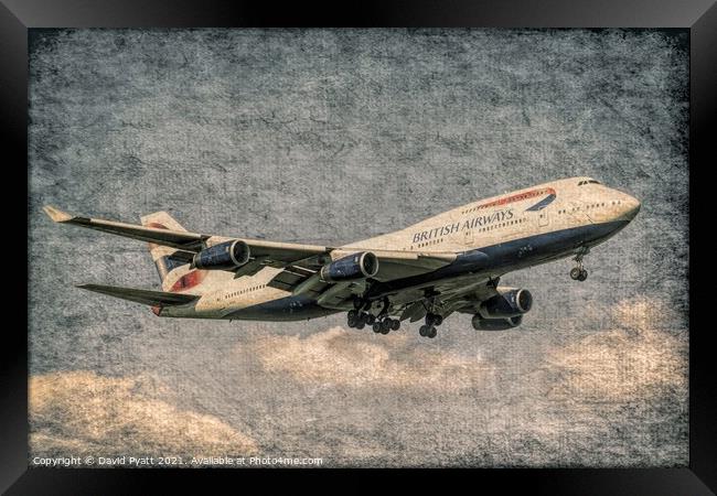 British Airways Boeing 747 Weathered Metal     Framed Print by David Pyatt