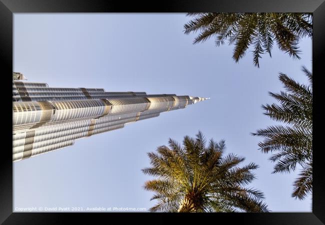 Burj Khalifa Dubai Palm Trees  Framed Print by David Pyatt