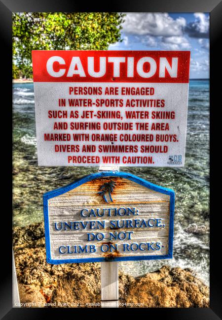 Barbados Beach Sign  Framed Print by David Pyatt