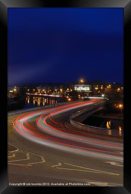LIGHT TRAIL CURVES Framed Print by Rob Toombs