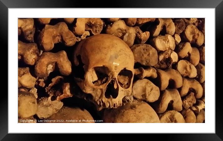 Skull and bones, Paris Catacombs Framed Mounted Print by Lee Osborne