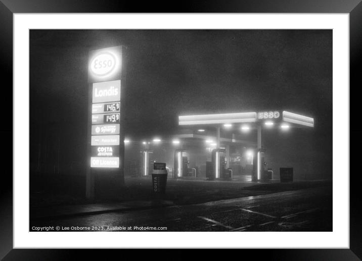 Filling Station at Night Framed Mounted Print by Lee Osborne