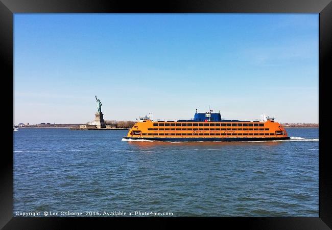 Statue of Liberty and the Staten Island Ferry, New Framed Print by Lee Osborne
