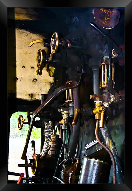 Steam engine controls. Framed Print by Lee Daly