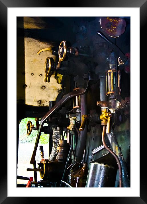 Steam engine controls. Framed Mounted Print by Lee Daly