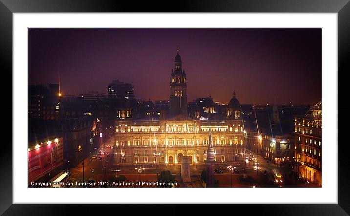 George Square Glasgow at night Framed Mounted Print by Susan Jamieson