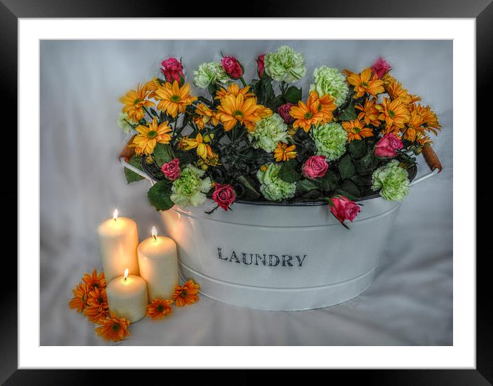  a tub of flowers by candlelight Framed Mounted Print by sue davies