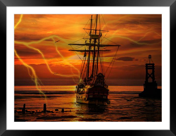 ghost ship in a storm Framed Mounted Print by sue davies