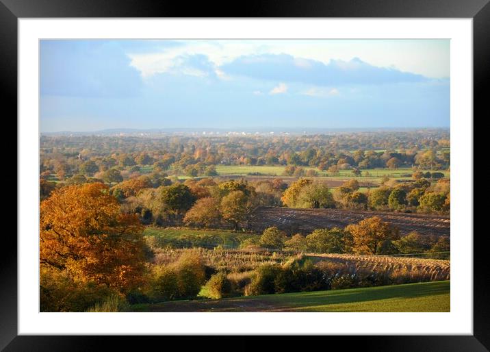 A view of a lush green field in Burwardsley  Framed Mounted Print by sue davies