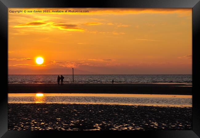 sunset and silhouettes Framed Print by sue davies