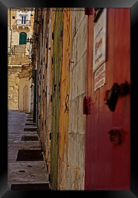 doors Malta Framed Print by jane dickie