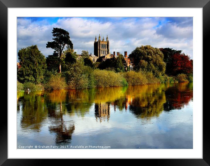 Riverside Glimpse of Hereford Cathedral Framed Mounted Print by Graham Parry