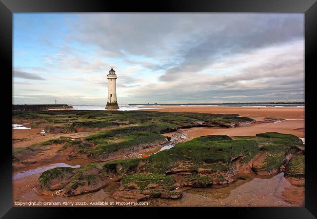 Winter's Beacon: New Brighton Lighthouse Framed Print by Graham Parry