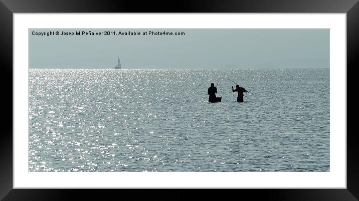 fishermen in the beach Framed Mounted Print by Josep M Peñalver