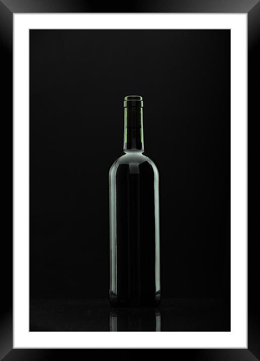 bottle of wine over black, reflexions. Framed Mounted Print by Josep M Peñalver