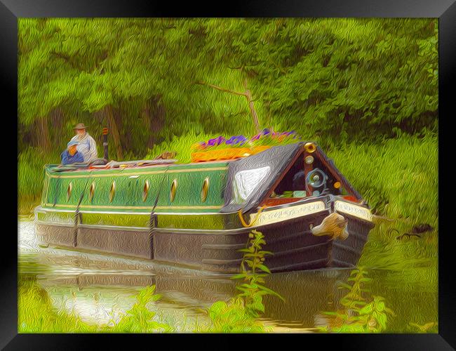Canal Boat Textured Framed Print by Clive Eariss