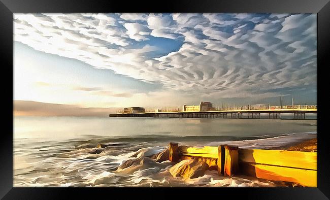 Worthing Pier And Beach Framed Print by Clive Eariss
