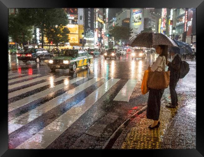 Rain In Tokyo Framed Print by Clive Eariss