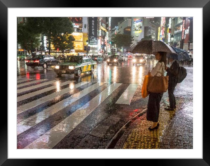 Rain In Tokyo Framed Mounted Print by Clive Eariss