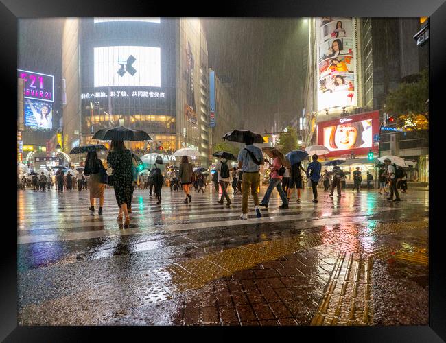 Rainy Night Shibuya Framed Print by Clive Eariss