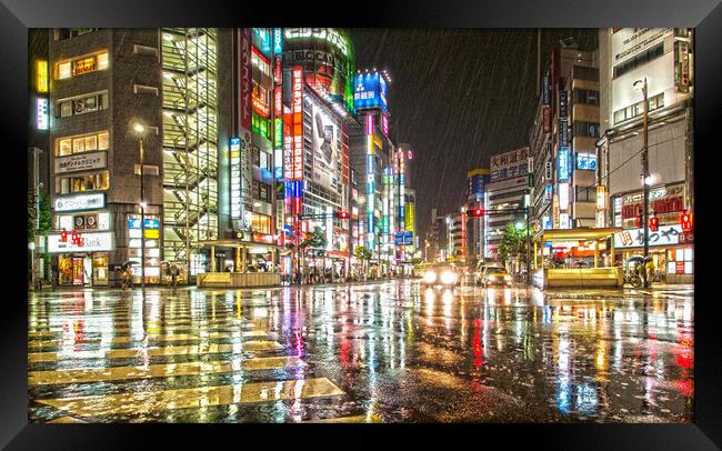 Rain In Ikebukuro Framed Print by Clive Eariss