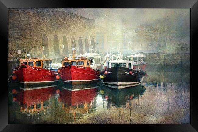 Seahouses Harbour in mist Framed Print by Brian Tarr