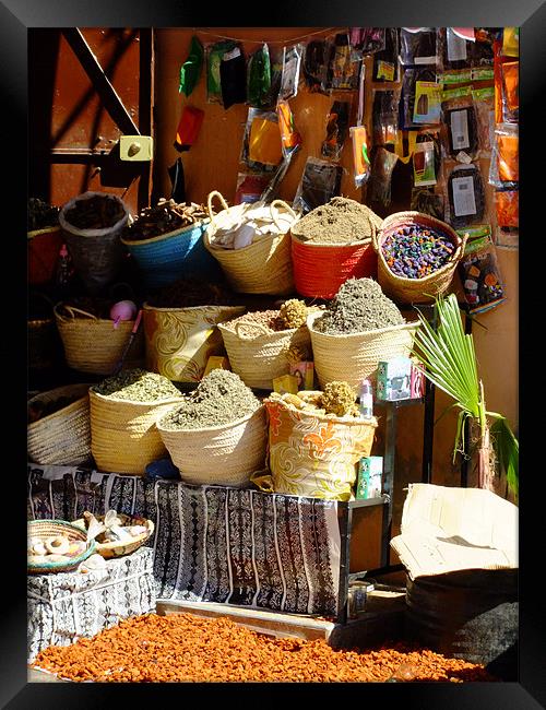 Spice market stall in Morocco Framed Print by Emma Finbow