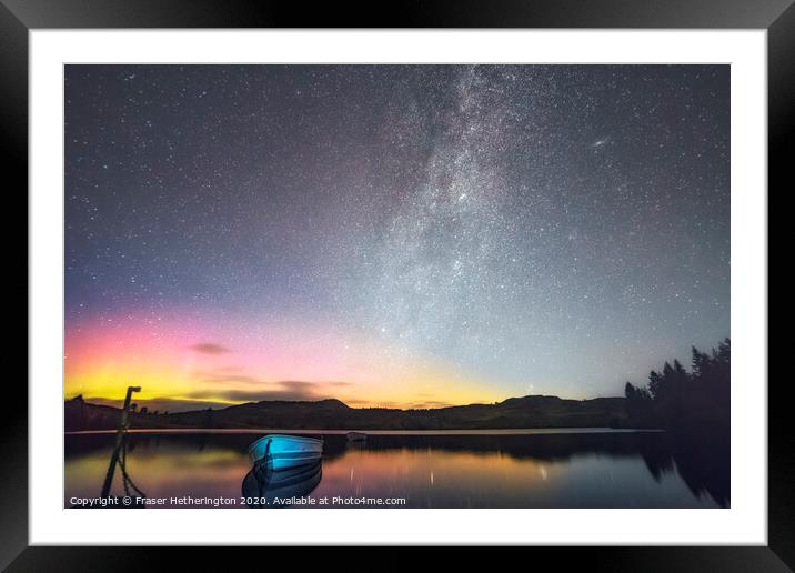 Loch Ordie Aurora and Milky Way Framed Mounted Print by Fraser Hetherington