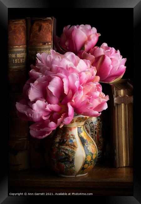 Tulips in the Library Framed Print by Ann Garrett