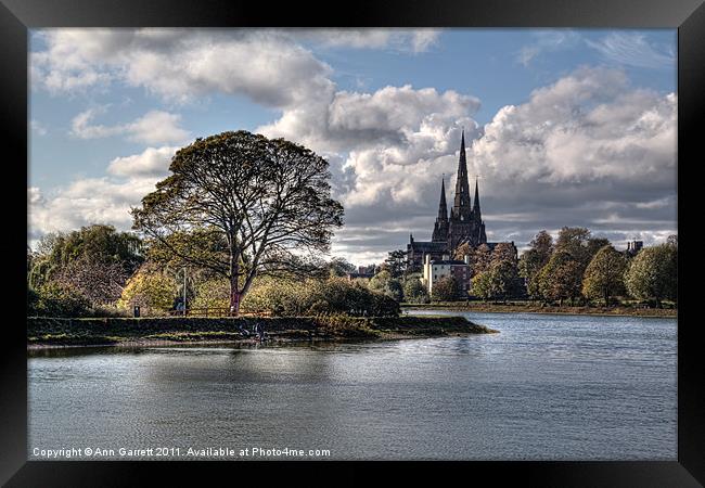 Stowe Pool and Lichfield Cathedral Framed Print by Ann Garrett