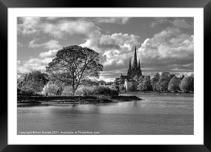 Stowe Pool and Lichfield Cathedral - Mono Framed Mounted Print by Ann Garrett