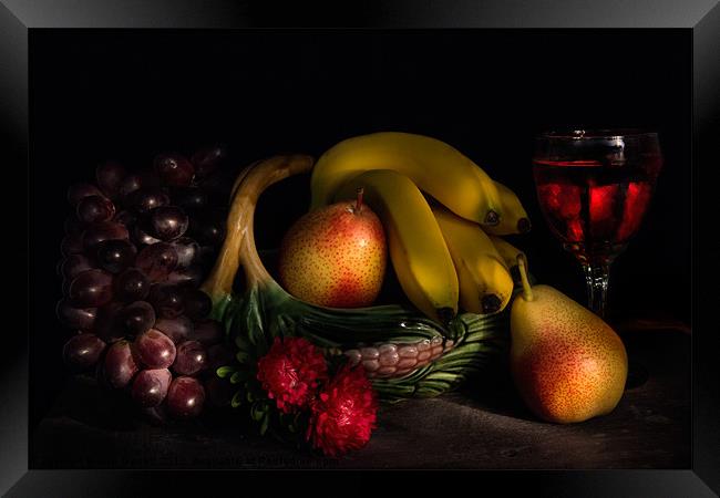Fruit Still Life With Wine Framed Print by Ann Garrett