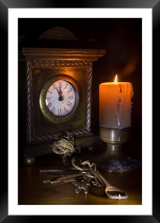 Clock, Candle and Old Keys Framed Mounted Print by Ann Garrett