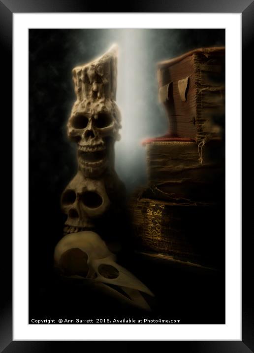 Skulls and Old Books Framed Mounted Print by Ann Garrett