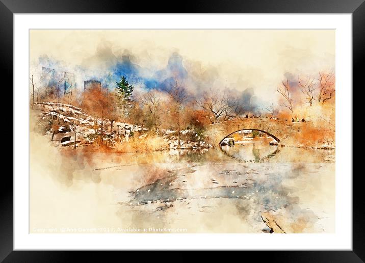 Gapstow Bridge Central Park New York Framed Mounted Print by Ann Garrett