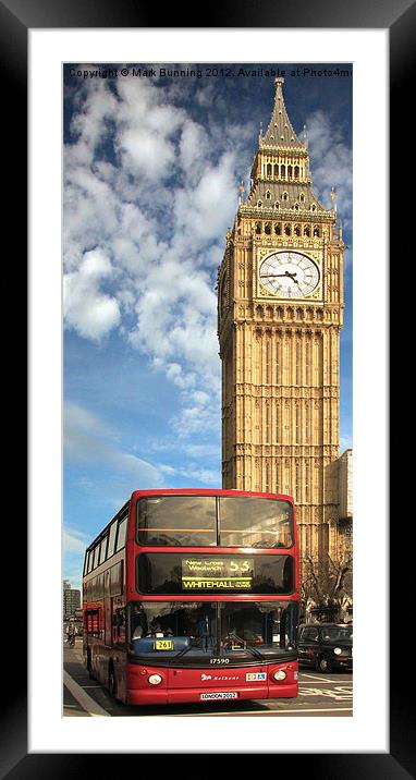 London bus infront of bigben Framed Mounted Print by Mark Bunning