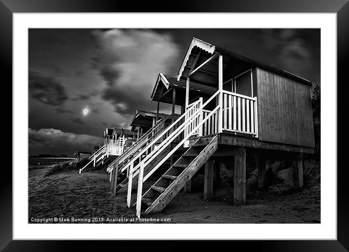 Wells beach huts in black and white Framed Mounted Print by Mark Bunning