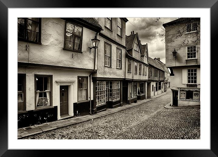 Elm Hill Norwich in sepia Framed Mounted Print by Mark Bunning