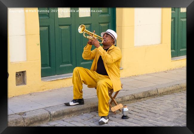 Cuban Trumpeter in Havana Framed Print by Mark Bunning